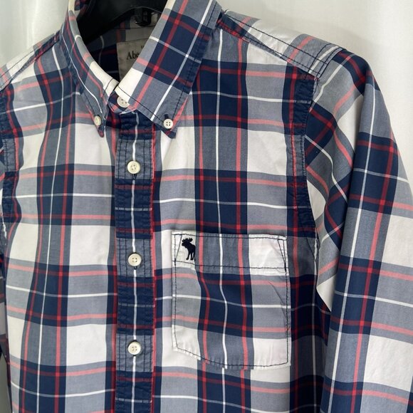 Abercrombie & Fitch Vintage Y2K Muscle Fit Plaid Button Down Shirt Navy Red (M) - Picture 4 of 10